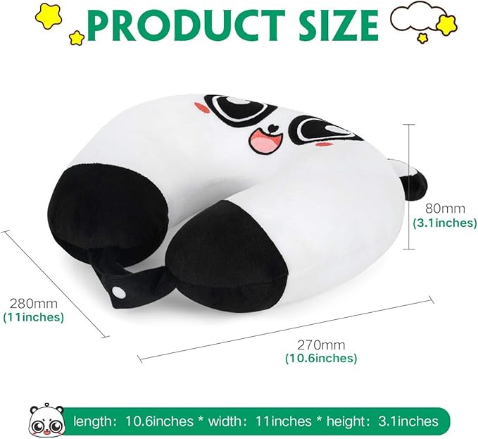H HOMEWINS Travel Pillow for Kids,Cute Animal Neck Pillow for Boys Girls,Soft Neck Head Chin Support Pillow,Travel Accessories for Airplane, Car, Train,Recline (Big Eyes Panda)