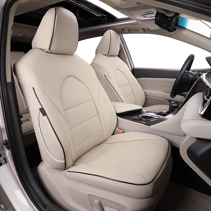 EKR Camry Seat Covers for Toyota Camry XLE, XSE 2018-2024(Not for Hybrid) Waterproof Leather Car Seat Cover Full Set for Trucks SUV-Faux Leather (Beige)