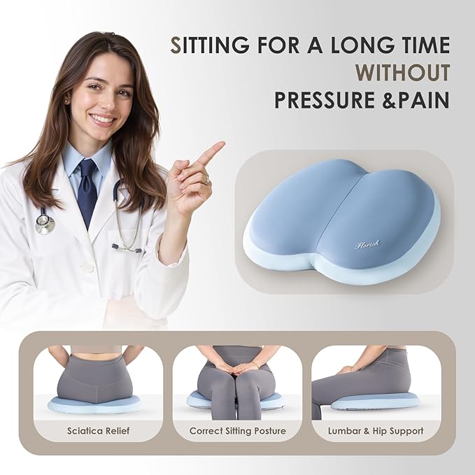 FLORICH Car Seat Cushion and Back Support for Car Ultrathick Memory Foam Office Chair Cushions with Lumbar Support Pillow for Sciatica & Back & Tailbone Pain Relief (Blue)