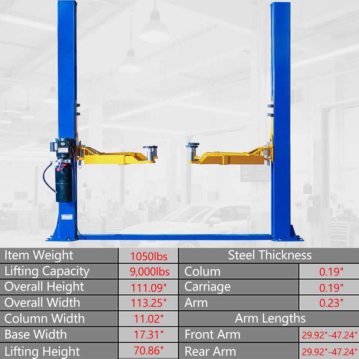 Car Lift Single/2 Post Auto Lifts, 6200/9000/10000LBS Capacity, 240V Hydraulic Truck Hoist, Heavy Duty Auto Lift with Safety Locks for Home Garage (9000LBS 2 Post, 1)