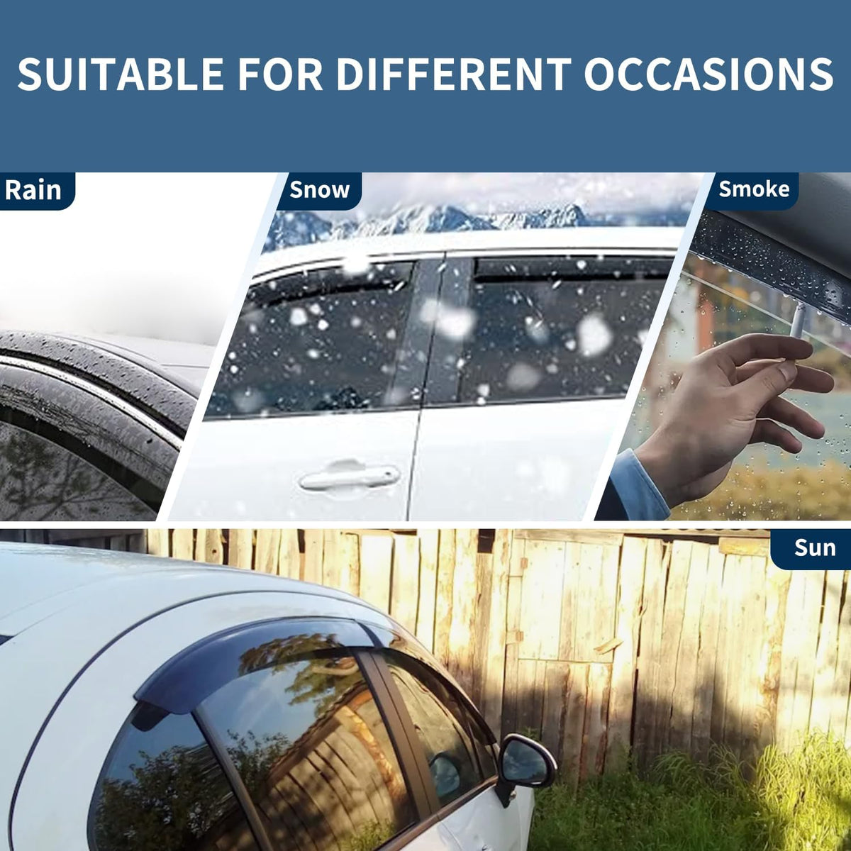 Window Visors Rain Guards Fit for 2009-2019 Ford Flex, Outside Mount Wind Deflector Shade, Tape-on Smoke Tinted Vent Visor Shields, 2010 2011 2012 2013 2014 2015 2016 2017 2018