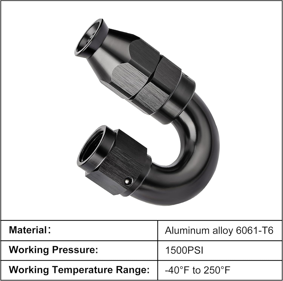EVIL ENERGY 4AN 180 Degree PTFE One Piece Full Flow End Hose Fitting Aluminum Black