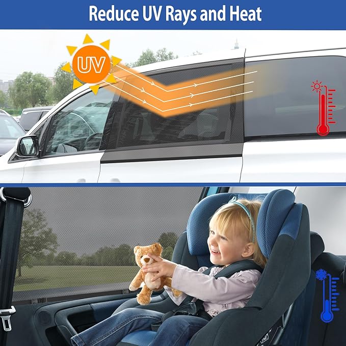 Car Window Shades(2 Pack)-Side Window Sun Shades, UV Protection Breathable Spandex Baby Window Covers, Universal Fit Most of Cars, Protect Privacy for Family (27.5"x57") Black