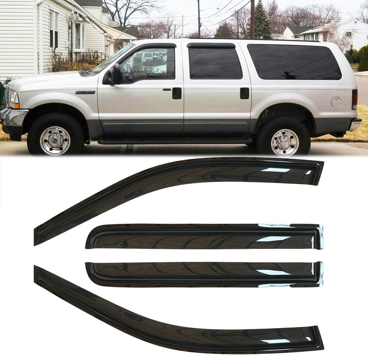 4pcs Outside Mount Style Window Rain Guards Durable Side Window Wind Deflectors Dark Smoke Vent Window Visors Compatible with 2003-2005 Ford Excursion
