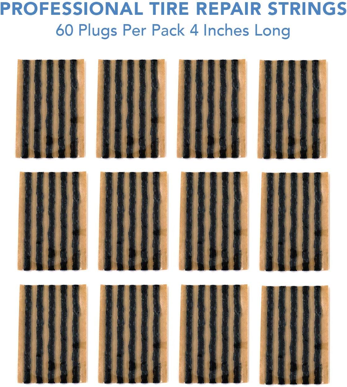 CKAuto 60pcs 4" Black Tire Repair Strings, Automotive Tool Tire Repair Plugs for Tubeless Off-Road Tires Car, Bike, ATV, UTV, Wheelbarrow, Mower