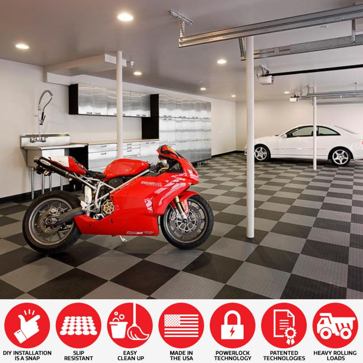 Big Floors GarageDeck Coin Pattern, Durable Copolymer Interlocking Modular Non-Slip Garage Flooring Tile (Royal Blue, 48 Pack of 12 x 12" Tiles)
