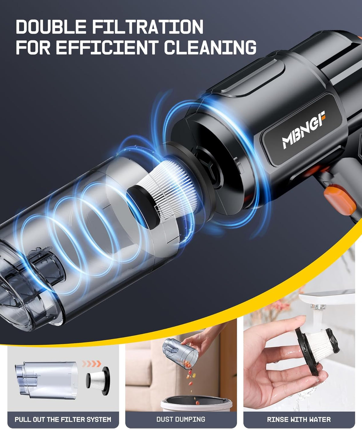 Car Vacuum Portable Cordless,High Power Suction & Blower, Wireless Handheld Vacuum Cleaner for Car, Home, Office, Pet(Shine Black)