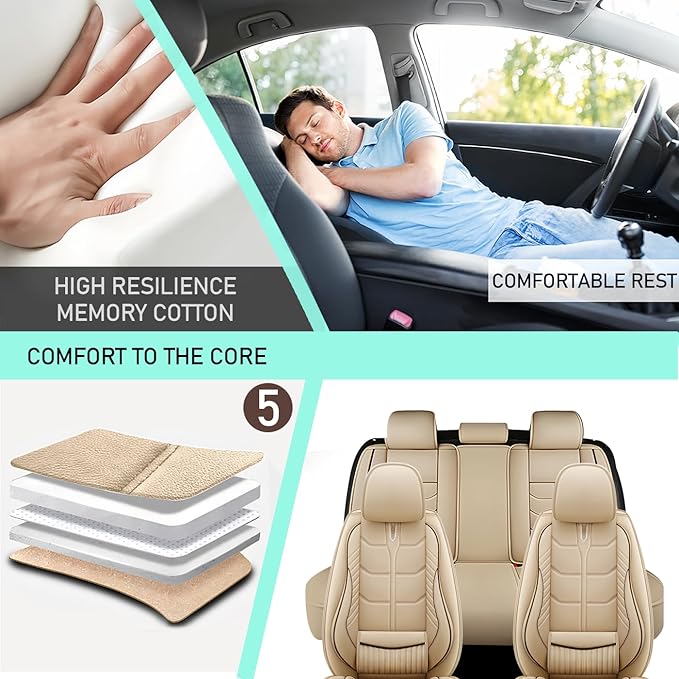 Leather Car Seat Covers Fit for Toyota Sienna 1997-2024, 5 Seater Car Seat Cover, Premium Waterproof, Scratch Resistant Car Interior Accessories (Full Set Beige)