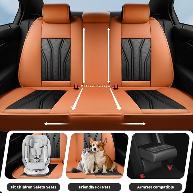 Fit Frontier Car Seat Covers Premium Leather for Nissan Frontier 2009-2025 2026. Waterproof， Breathable, Scratch-Resistant & All-Weather Seat Cushion Protector（Front Seat,Orange&Black