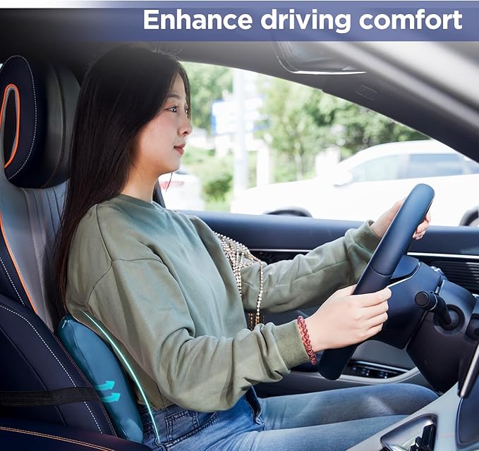 Lumbar Support Pillow for Office Chair, Car Lumbar Pillow Lower Back Pain Relief, Memory Foam Back Cushion with Adjustable Straps, Ergonomic Chair Back Pillow for Gaming Chair, Car, Bed (BLUE)