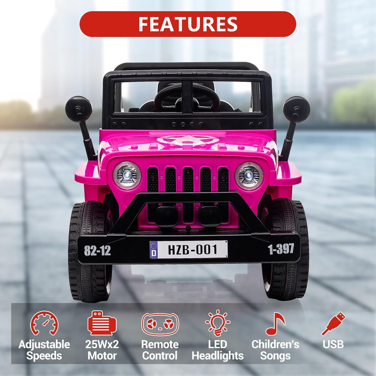 Ride On Car,12V Electric Car for Kids with Remote Control, MP3, LED Headlights, 2 Motors, Double Doors, Safety Belt, Ride On Toys for Boys Girls