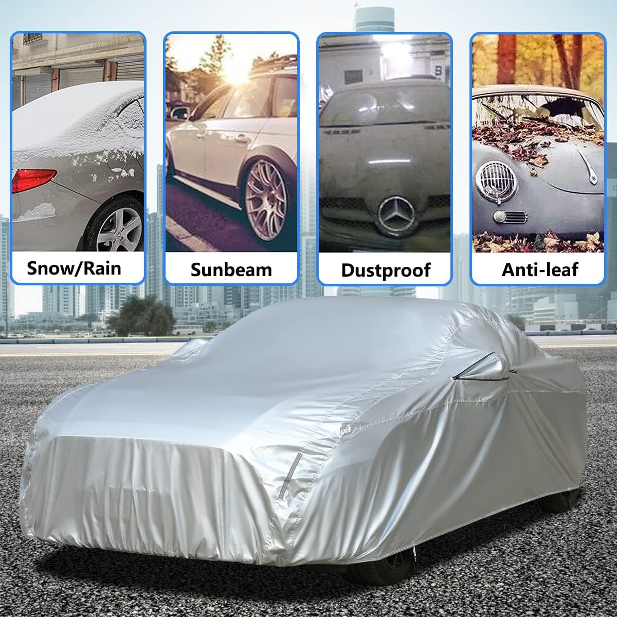 Tecoom Car Cover Waterproof All Weather,Outdoor Full Exterior Covers Without Door Zipper & Mirror Pockets Windproof Sun Uv Rain Hail Protector Car Cover Fit Coupe/Sport Car (173-182 Inches)