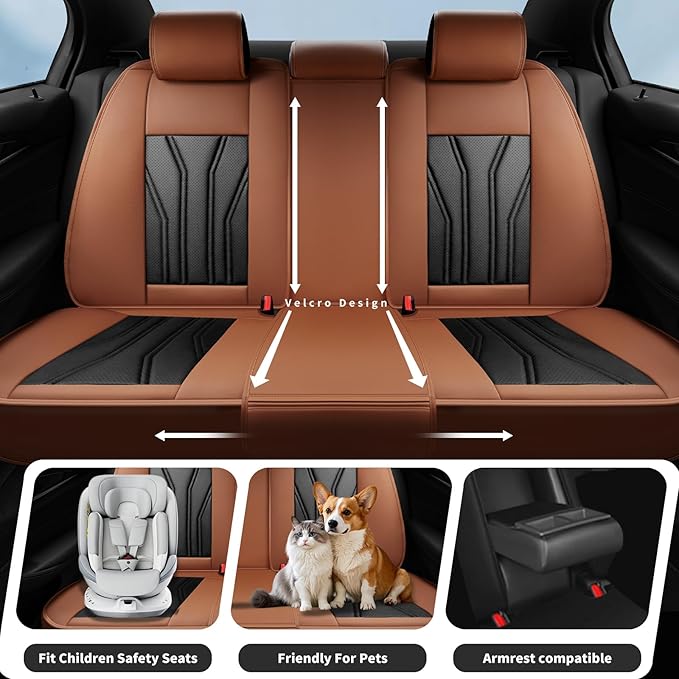 Fit Sonata Car Seat Covers Premium Leather for Hyundai Sonata 2007-2025 2026. Waterproof， Breathable, Scratch-Resistant & All-Weather Seat Cushion Protector（Full Set,Brown&Black