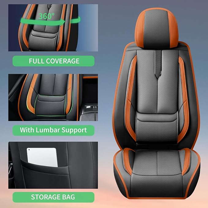 Fit Accent Car Seat Covers for Hyundai Accent 2006-2025 2026 -Upgraded Premium Waterproof & Breathable Leather,Airbag Compatible,All-Weather Seat Cushion Protector,2 Front/Black-Brown
