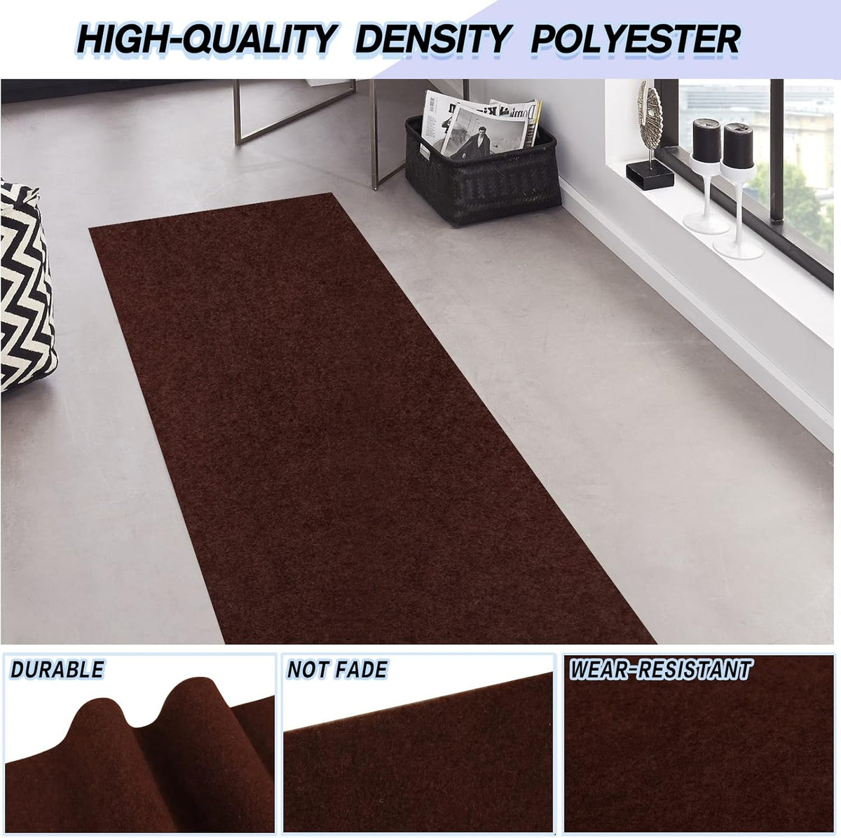 Custom Size Backed Non-Slip Area Rugs Runner, Easy Clean, Waterproof Runner Rugs for Hallway Entryway, Kitchen, Laundry, 3FT x 68FT, Brown