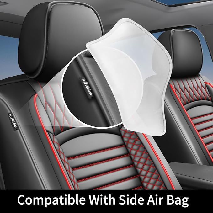 Fit Accord Car Seat Covers for Honda Accord 2003-2024 2025 2026 - Upgraded Premium Waterproof & Breathable Leather, Airbag Compatible, All-Weather Seat Cushion Protector (Full Set, Black+Red)