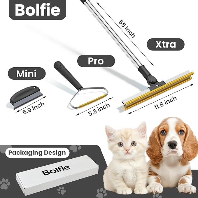 3 in 1 Carpet Rake for Pet Hair Removal, Tool Set of 3, 55” Long Handle Carpet Pet Hair Removal Carpet Scraper Dog Cat Hair Remover for Sofa, Couch, Car, Rug (Black)