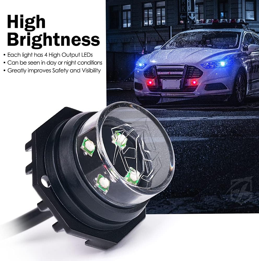 Xprite Red Blue LED Hideaway Strobe Police Lights Kit, 20 Flashing Patterns w/Control Panel for Headlights Taillights Hazard Warning Mounting, for Emergency Vehicles Volunteer Cop Cars Trucks 6PCS