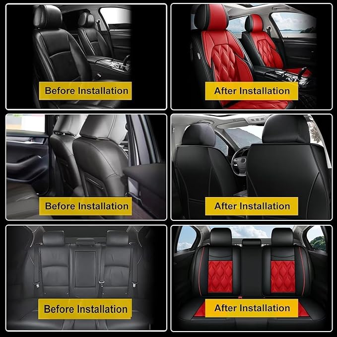 AOMSAZTO Car Seat Covers Full Set Fit for Hyundai Venue 2020-2026 Waterproof Faux Leather Car Seat Cushions Automotive 5 Seat Covers Set（Black&Red）