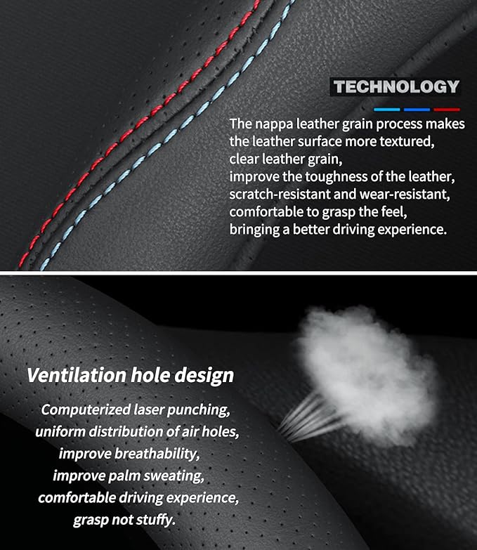 Custom-Fit for Alfa Romeo Steering Wheel Cover, Premium Leather Car Steering Wheel Cover with Logo, Non-Slip, Breathable (C-Style,for Alfa Romeo)