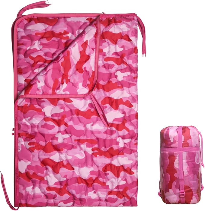 Camo Poncho Liner, Army Blanket, Military Sleeping Bag, with A Compression Carrying Bag, for Traveling, Hiking, Camping, Outdoor Survival, Car Blanket