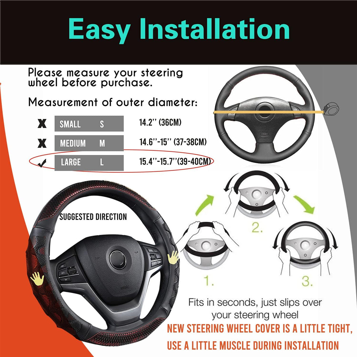 PINCTROT Large Size Steering Wheel Cover Great Grip with 3D Honeycomb Anti-Slip Design, 15.5-15.75 Inch (Wine Red)