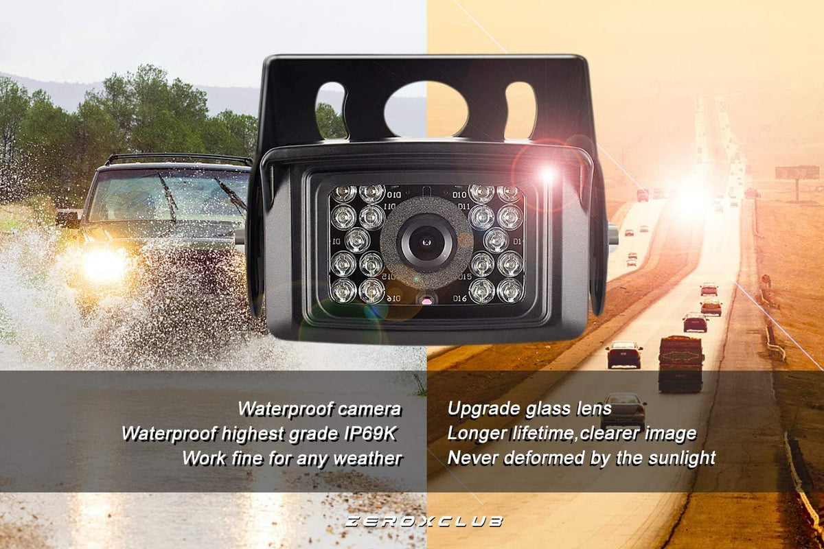 Digital Wireless Backup Camera System Kit, IP69K Waterproof Wireless 2 Rear View Camera + 7’’ LCD Dual Split Monitor for RV/Truck/Bus/Camper/Trailer (WX02)