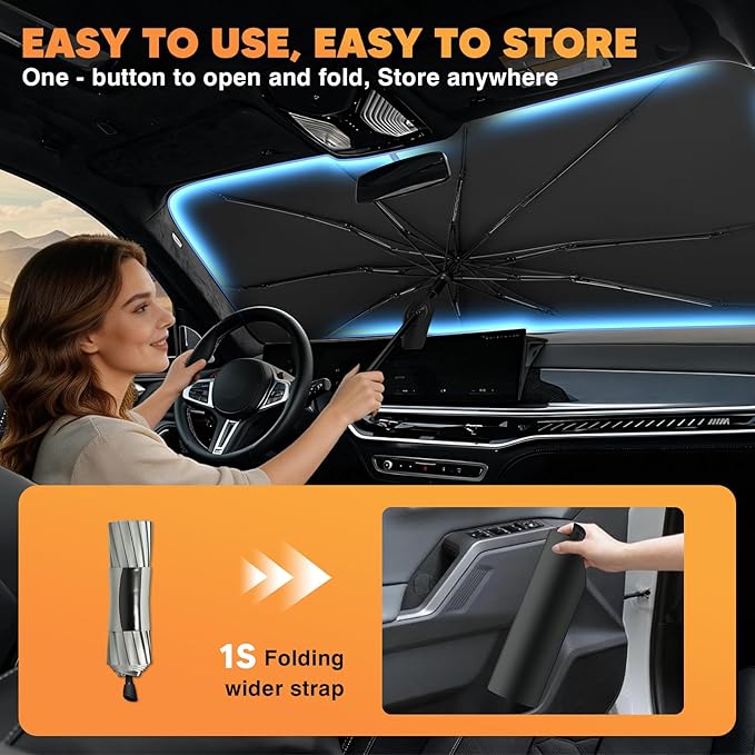 KUST Custom Fit Windshield Sun Shade Umbrella for Toyota Corolla Cross 2022-2025 2026 | Foldable Sunshade with Bendable Handle | Blocks Heat & UV Scratch Resistant Keep Cool Sunshield