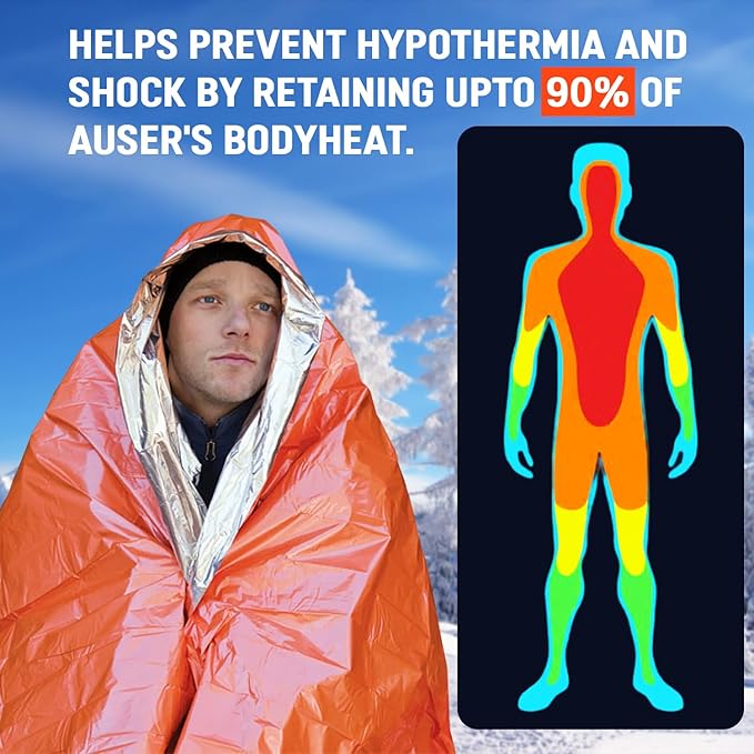 4 Pack Emergency Mylar Thermal Blankets Orange Foil Space Blanket for Outdoor Hiking Camping Shelter Car First Aid Travel Gear Equipment Survival Kit, B04-O, Full