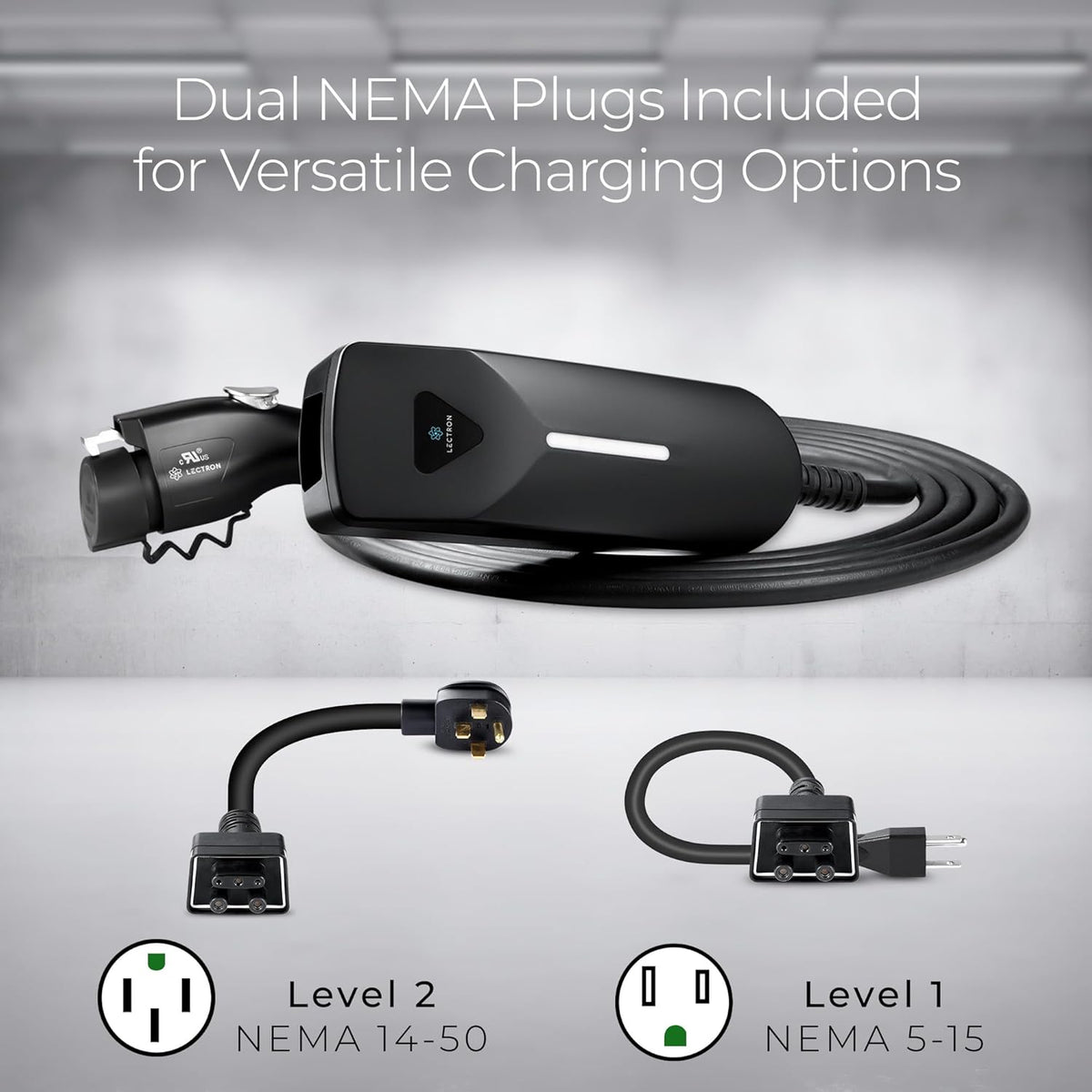 Lectron Level 1 / Level 2 EV Charger (12 Amp / 40 Amp) with Dual Charging Plugs (NEMA 5-15 & 14-50) - Portable Electric Car Charger Compatible with All J1772 EVs (Black)