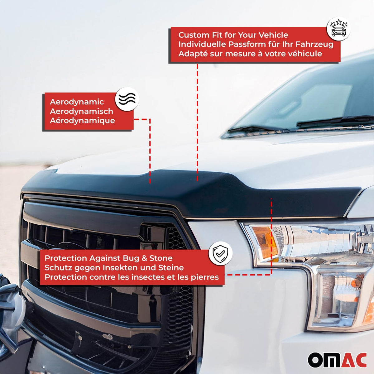 OMAC Windshield Sun Visor & Bug Shield Hood Deflector for Mercedes Metris 2016-2024