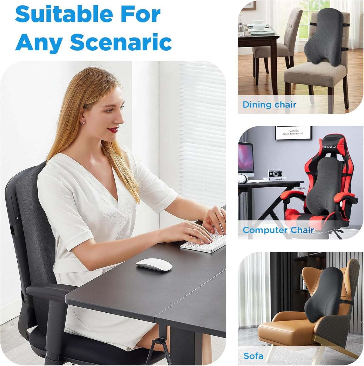 Teemour High Back Support Pillow for Office Chair, Fully Support Entire Back Cushion Pain Relief Promotes Posture- Memory Foam Lumbar Support Pillow for Offfice Chair, Desk, Gaming Chair