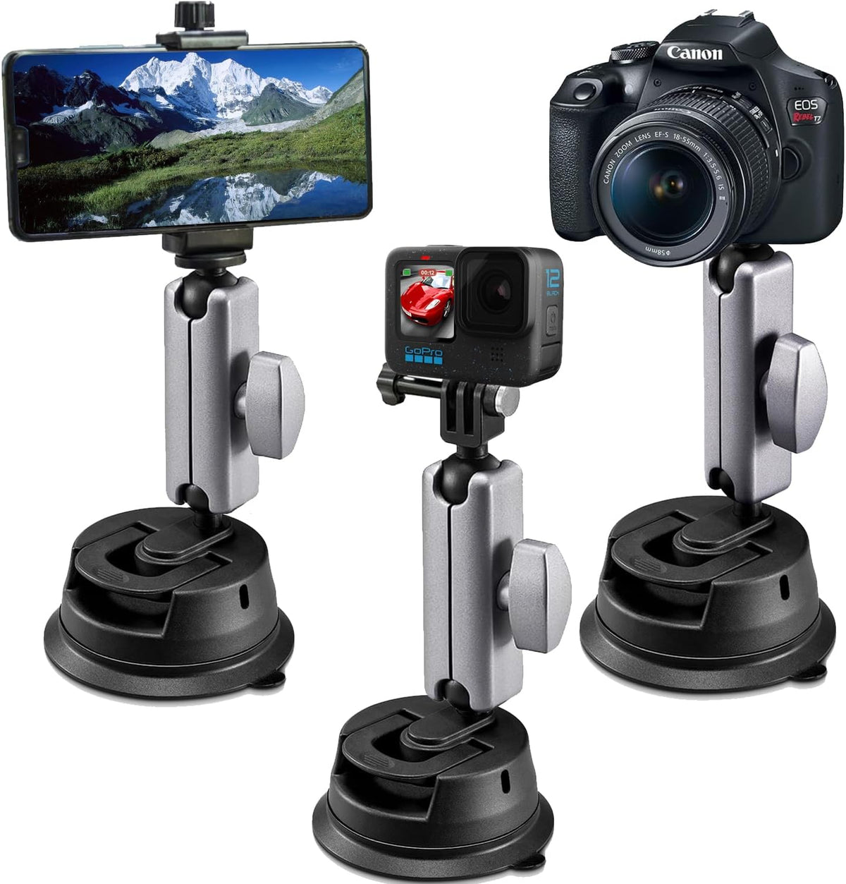 Suptig Universal Car Mount, Suction Cup Mount for Smartphones, GoPro, Action Cameras, DSLR, Windshield, Dashboard, Black