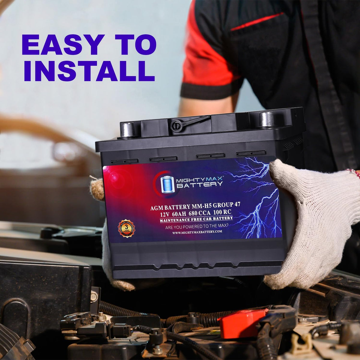 Mighty Max Battery MM-H5 Start and Stop Car BCI Group Size 47 12V 60 AH, 100RC, 680 CCA Rechargeable AGM Car Battery