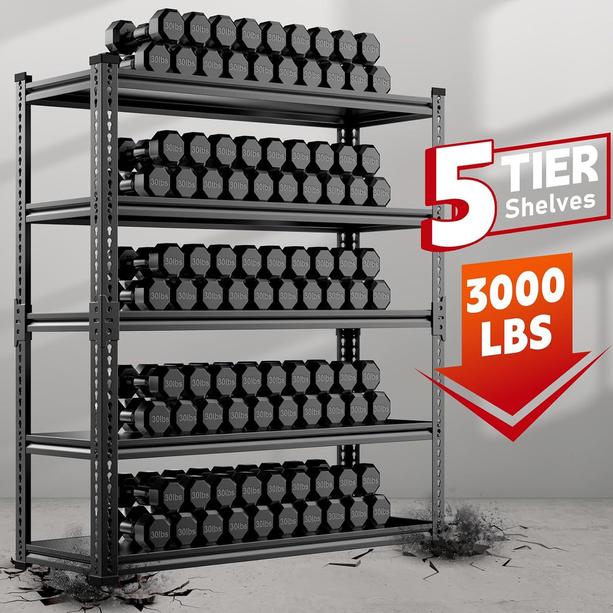 Garage Shelving, 48" Wide 5-Tier 3000lbs, Boltless Assembly, Adjustable Large Garage Storage Shelves, 48" W x 24" D x 72" H Heavy Duty Storage Rack