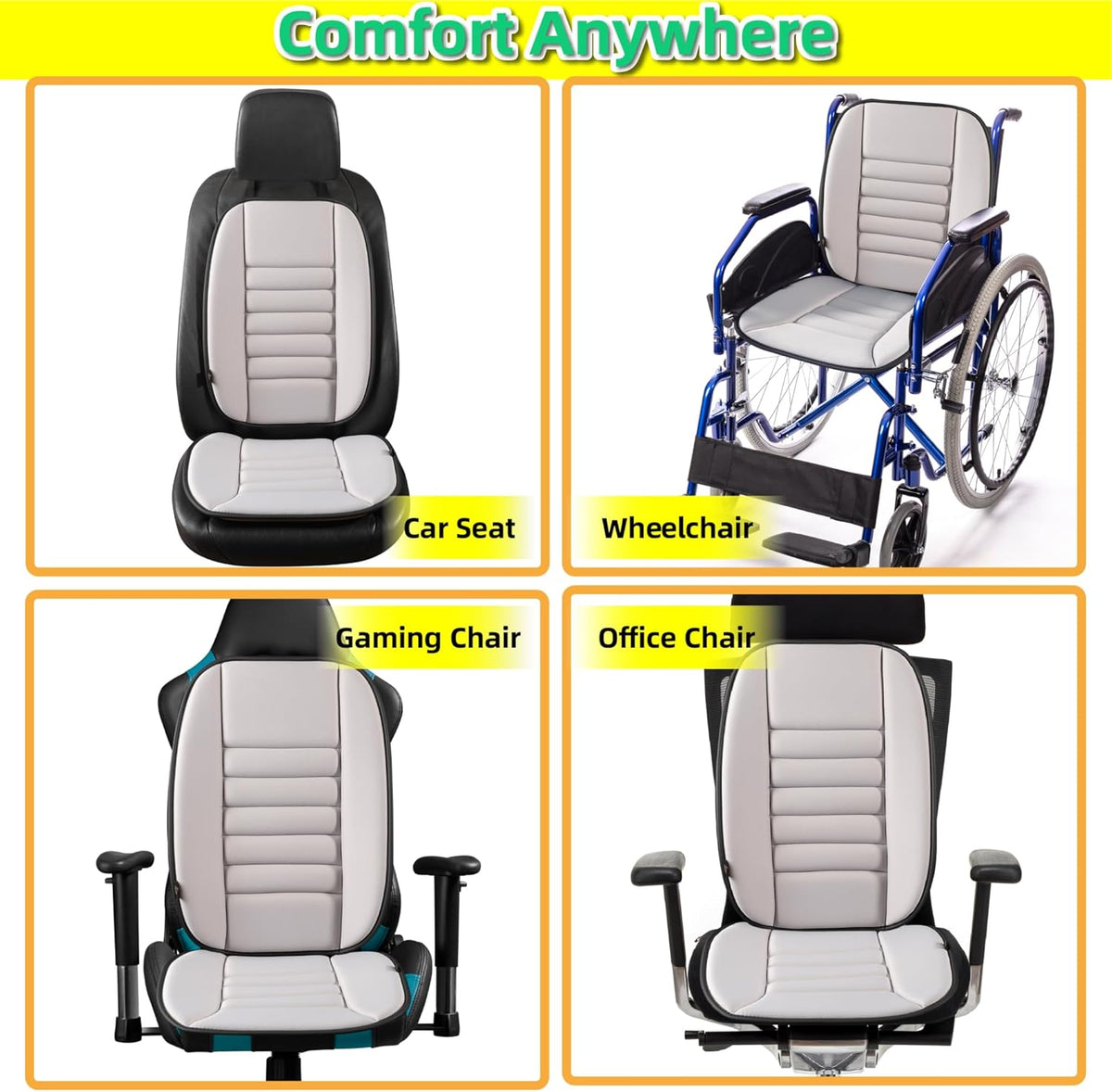 kingphenix Car Seat Cushion with Back Support Pillow: Enhanced Comfort Memory Foam Design for Pain Relief, Ideal for Drivers and Office Use - Ergonomic Lumbar Comfort for Long Sitting - Gray