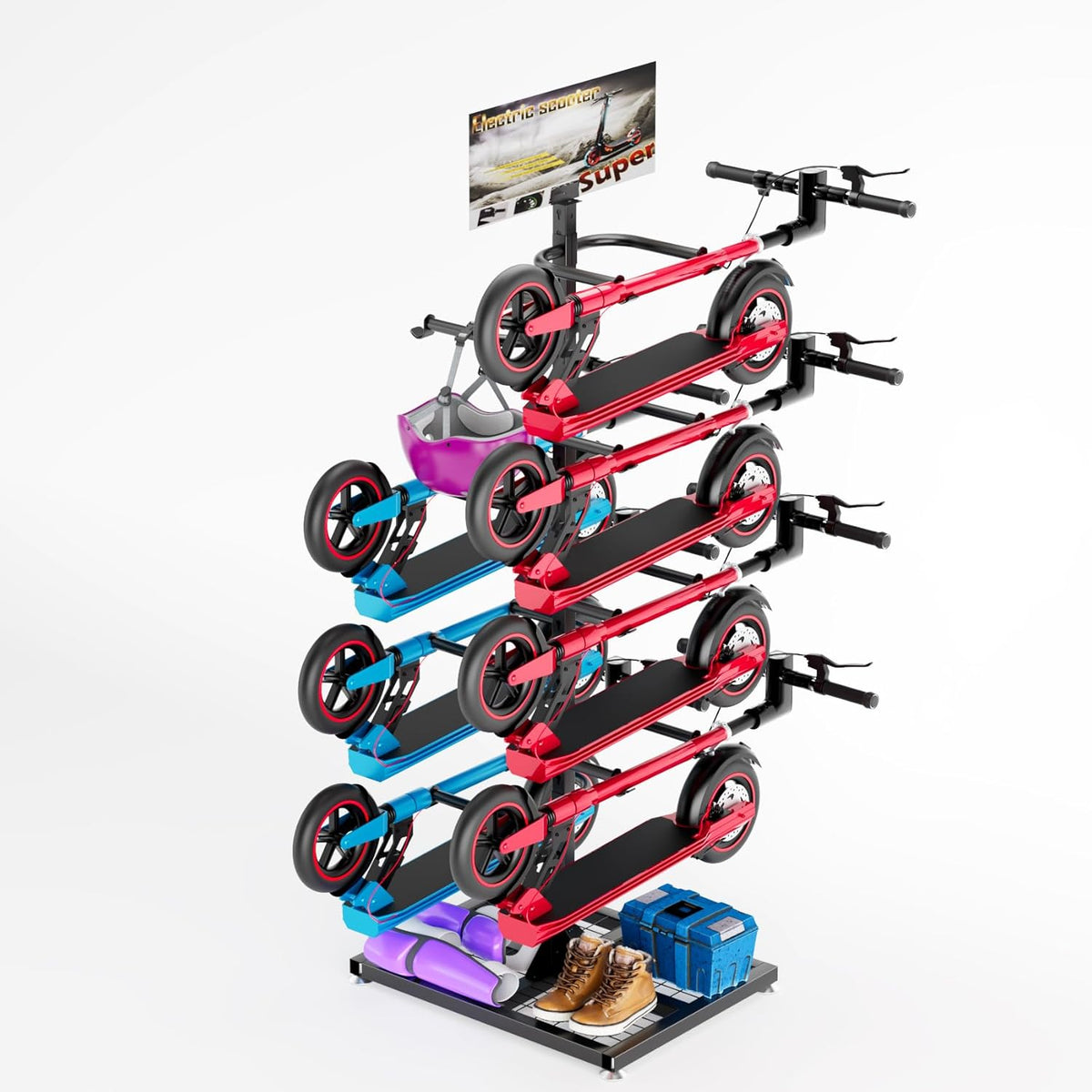 Scooter Storage for Multiple Scooters, Scooter Rack Garage Holder for 8 Electric Scooters/ 4 Bicycles/Wiggle Car,Adjustable Large Bike Stand Organizer/Metal