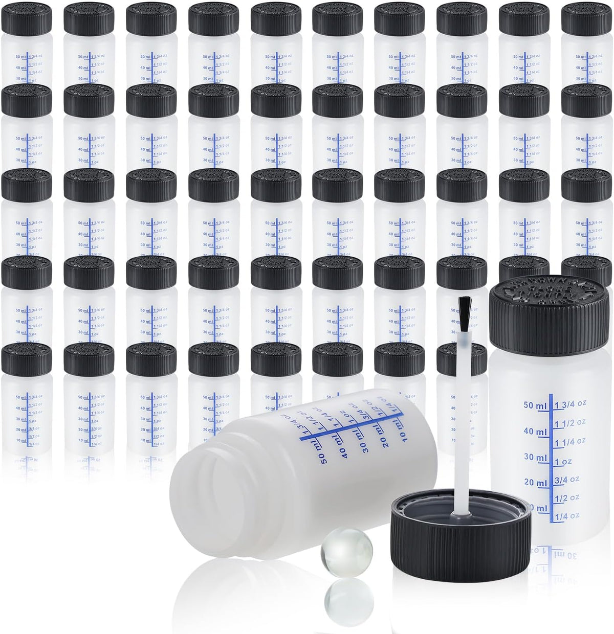 Lichamp Touch Up Paint Container, 50-Piece 2 oz Paint Touch Up Bottles with Brush, 2 Ounce (60ml) A250TP