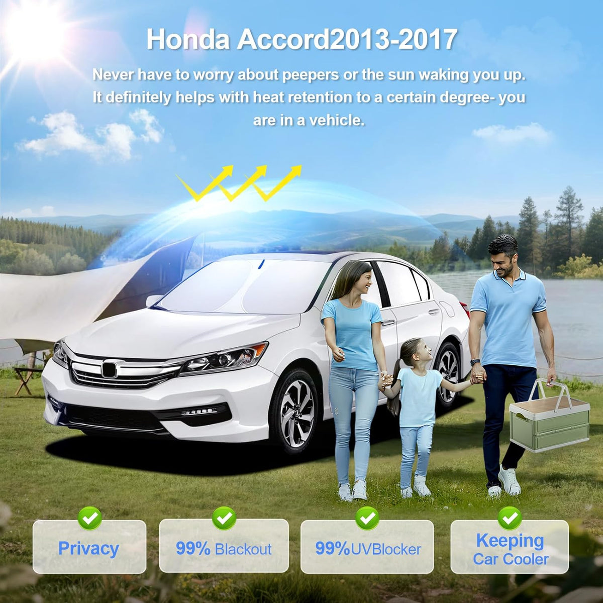 6pcs Car Window Shades for Honda Accord 2013-2017 Accessories,Windshield Side Rear Full Sunshade,Sun Visor UV Blocking, Privacy Protection and Blackout for Camping Outdoor