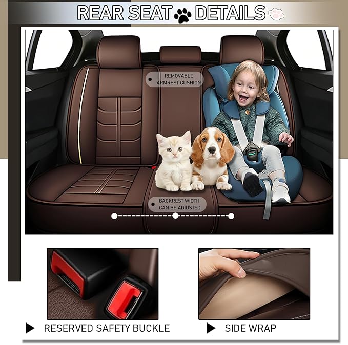 Leather Car Seat Covers Fit for Toyota RAV4 Hybrid 2016-2024, 5 Seater Car Seat Cover, Premium Waterproof, Scratch Resistant Car Interior Accessories (Full Set Coffee)