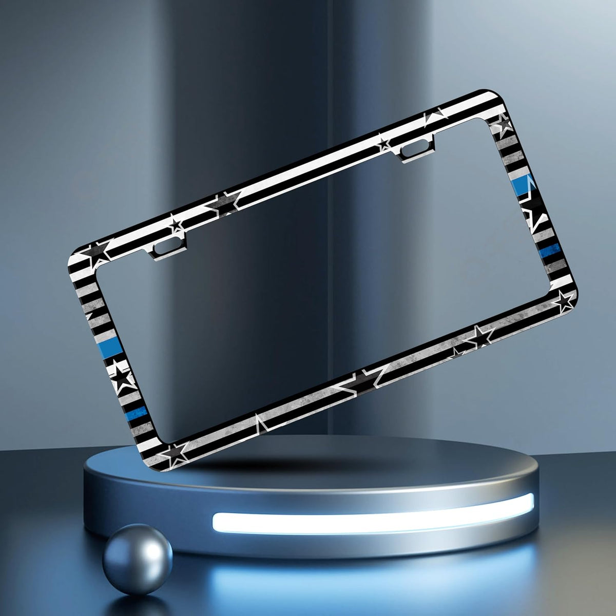 American Flag Blue Line License Plate Frame Star Flag License Plate Frames Personalise Stainless Steel Funny Design Compatible With Standard License Plate Holder For Usa Canada 6 X 12 Inch With Screws