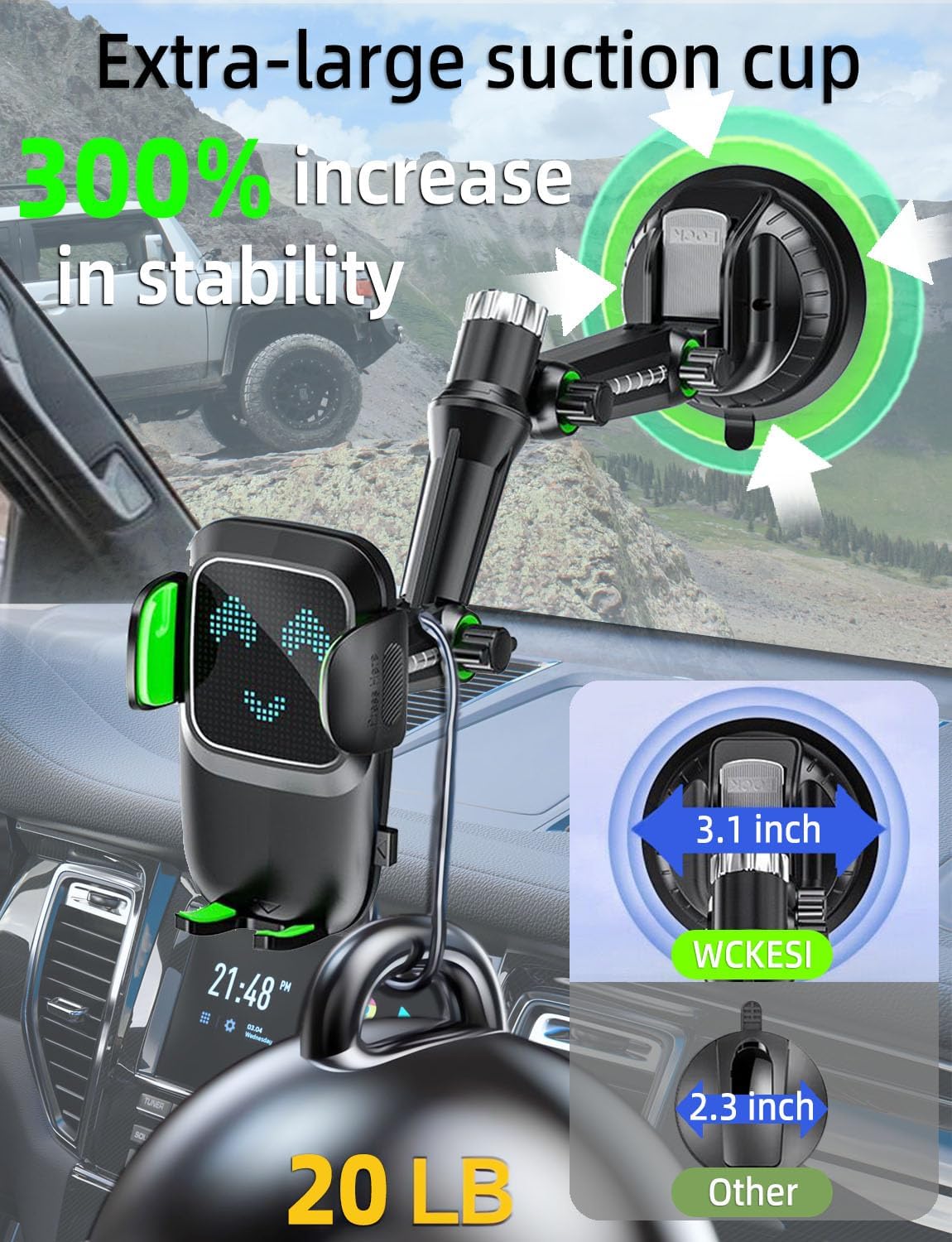 Phone Mount for Truck, Phone Holder for Truck, car Phone Holder,【Tri-Fold 10-inch Long arm】 for Pickup and Heavy Duty Truck and Large SUV Windshield/Dashboard, for iPhone Samsung LG&All Phones