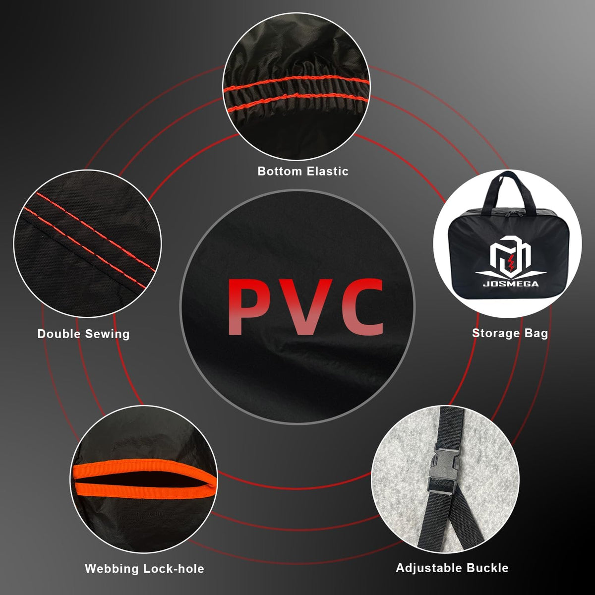 Motorcycle Cover | Heavy Duty PVC | Soft Inner Cotton | Waterproof Outdoor | All Season Universal | 4 Reflective Strips | 3 Windproof Straps | 1 Lock Hole | 1 Storage Bag | (Black, XL, 97")