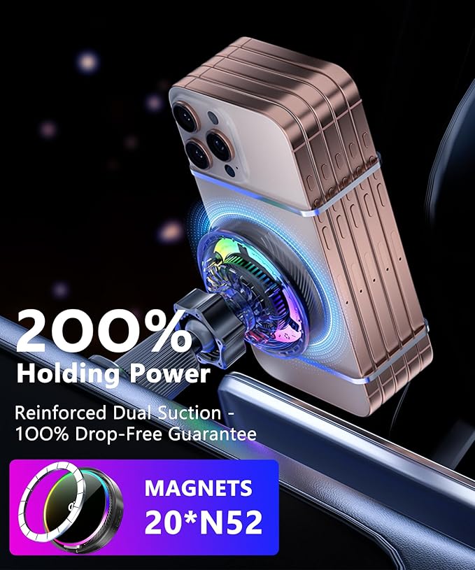 Qi2.2 25W Magnetic Car Mount Charger for 2021 2022 2023 2024 Toyota Venza Accessories, for Fast Charging Cell Phone Holder 8 Inch Screen Fixed Clip with Cooling Fan＆54W Fast Adapter