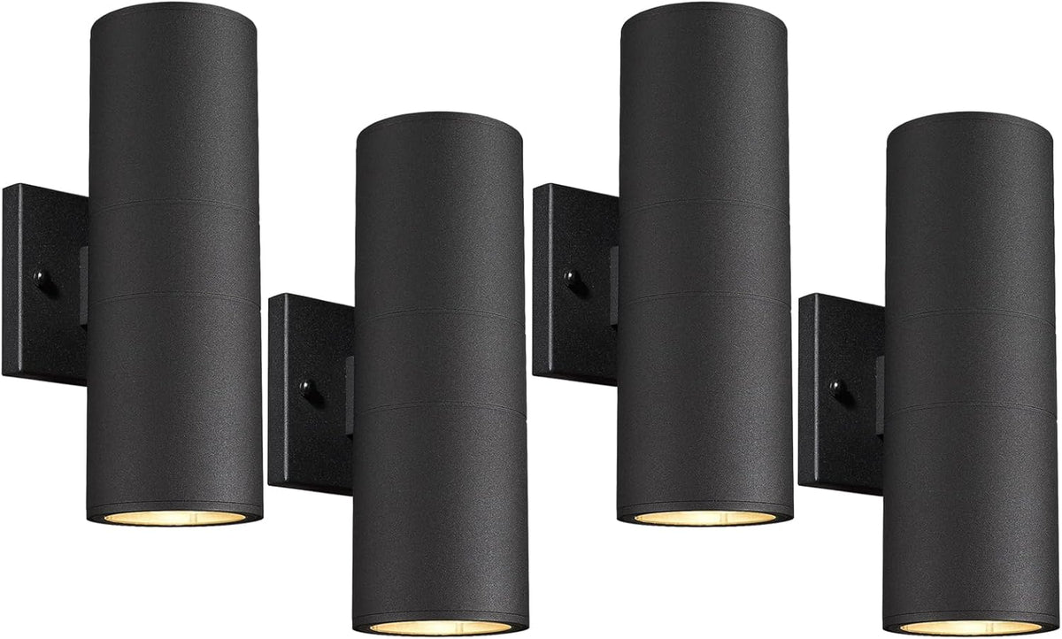 Ken & Ricky Outdoor Light Fixture, Modern Outdoor Sconce Wall Lights, Cylinder Exterior Lighting Fixtures with Tempered Glass Cover for House Porch Garage Patio Doorway Entryway -4Pack
