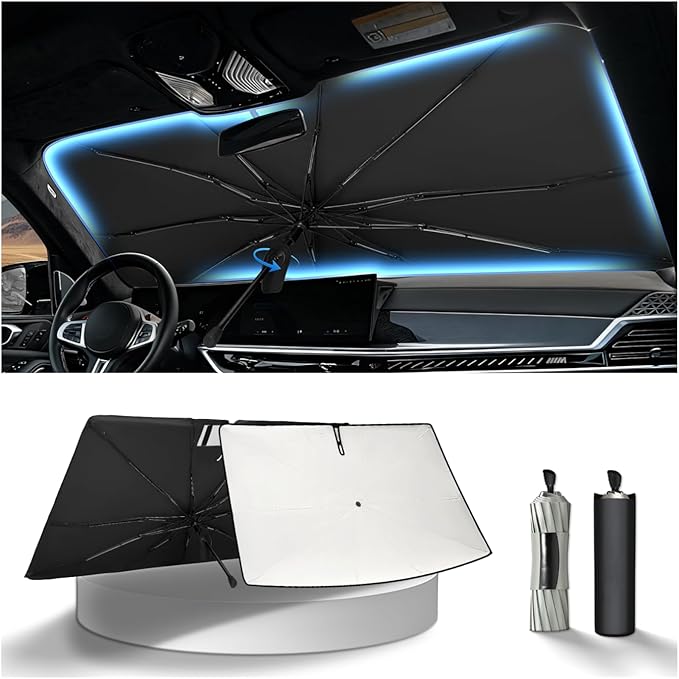 KUST Custom Fit Windshield Sun Shade Umbrella for Hyundai Santa Cruz 2022-2025 2026 | Foldable Sunshade with Bendable Handle | Blocks Heat & UV Scratch Resistant Keep Cool Sunshield