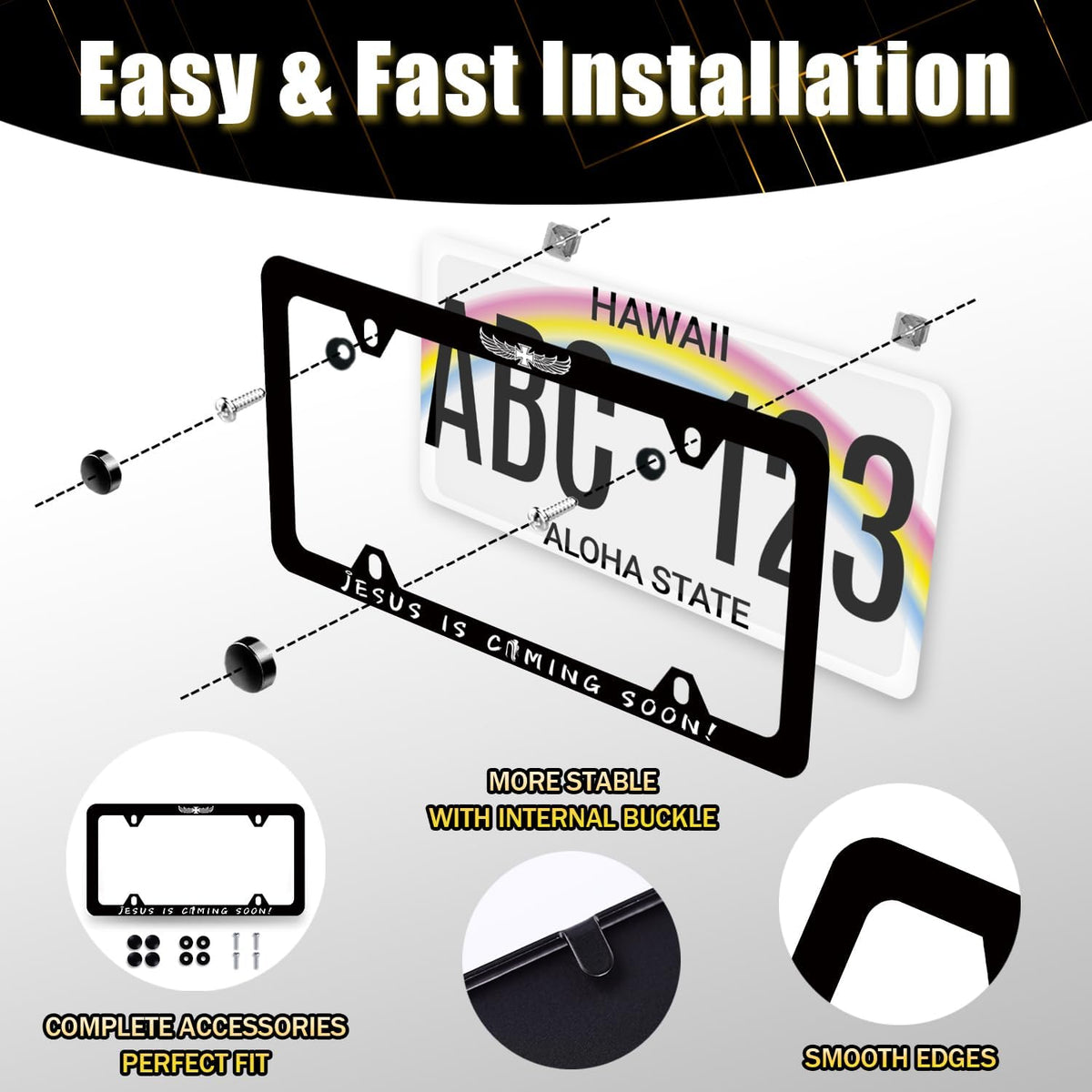 Jesus is Coming Soon License Plate Frame Christian Cross License Plate Holder Funny License Plate for Car Decoration Stainless Steel Religion Car Accessory with Screws Men Women 12.3" x 6.3"