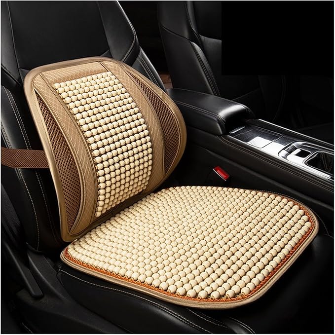 TOMSE Car Seat Chair Back Cushion for Toyota RAV4 Prime 2025, Wooden Beads Ventilate Mesh Lumbar Brace Strong Durable Relieve Fatigue Summer Interior Accessories,A-Seat pad