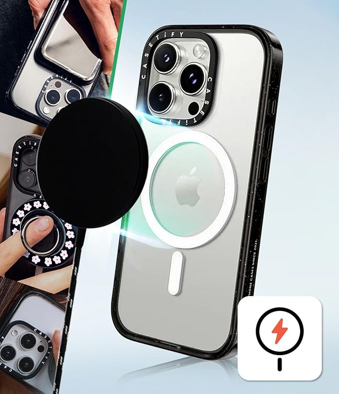 CASETiFY Impact iPhone 15 Pro Max Case [Slim/Compatible with Magsafe / 8.2 ft. 4X Military Grade Drop Protection] - Nadyung (Water) - Aboriginal Art - Clear Black