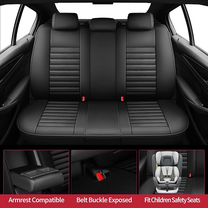 Fit Santa Fe Car Seat Covers for Hyundai Santa Fe 2007-2025 2026 - Upgraded Premium Waterproof & Breathable Leather, Airbag Compatible, All-Weather Seat Cushion Protector (Full Set, Black)